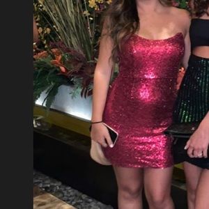 SUPERDOWN hot pink strapless sequin dress